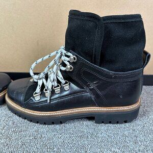 Ganni Womens Shearling Hiker Lined Cap Toe Boots Black Leather Size EU 36 US 6